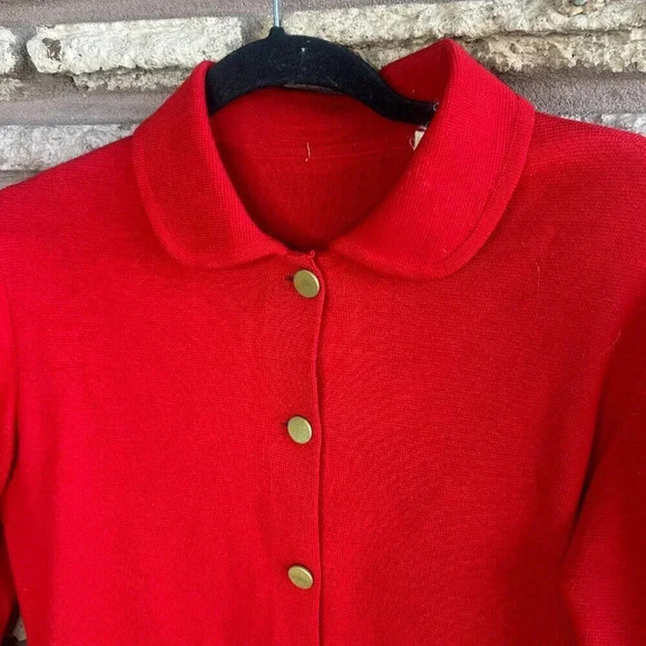 Women's Vintage Italian 100% Wool Red Blue Striped Cardigan Sweater Size 12 - Picture 6 of 9